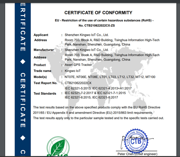 China Shenzhen Kingwo IoT Co.,Ltd Certificaten